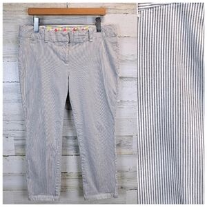 Boden Womens Cotton Striped Cropped Chino Pants 12L Gray White Casual Summer
